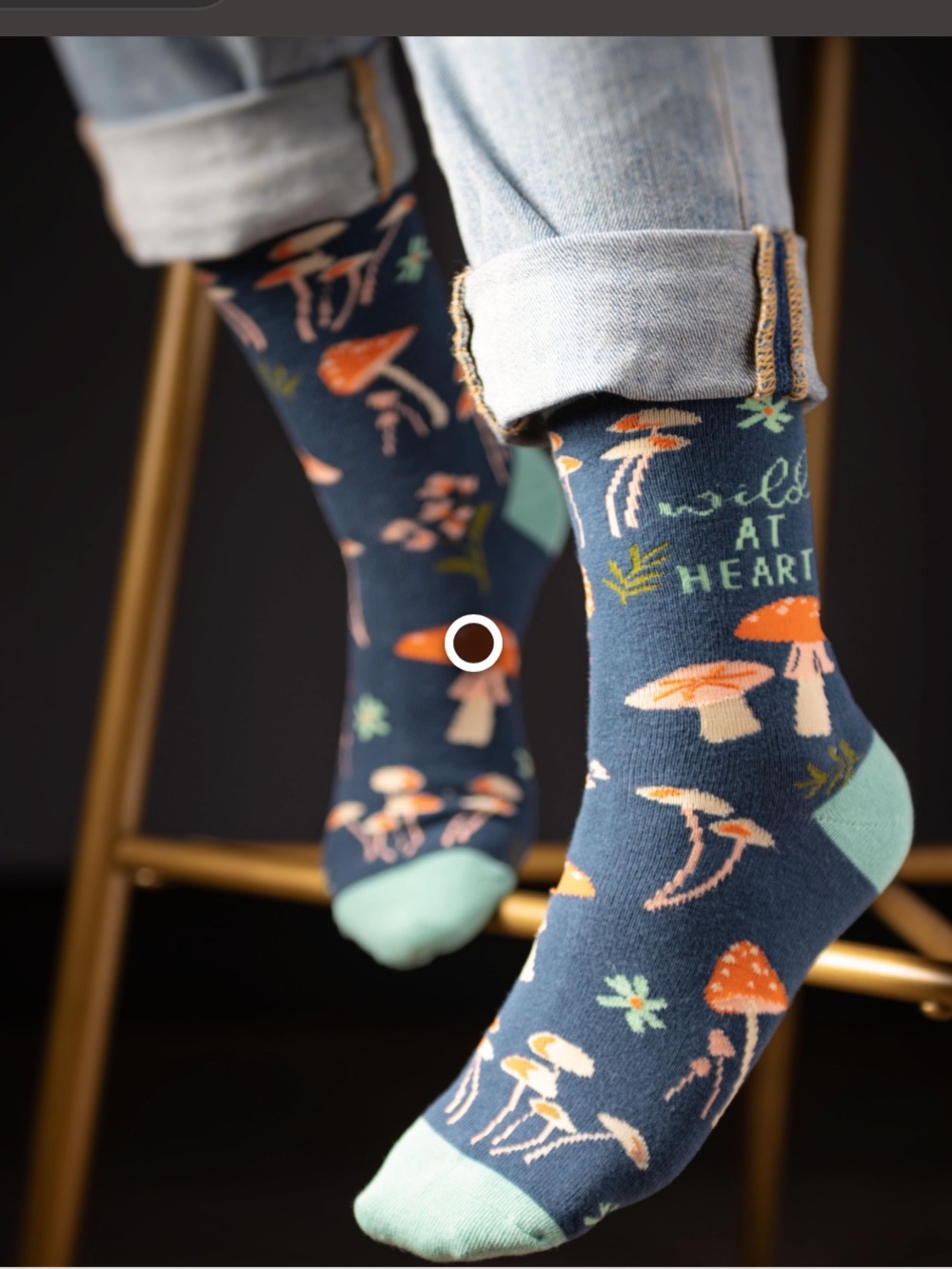 Karma Wild at Heart Mushroom Crew Socks - Navy & Teal, OS, NWT